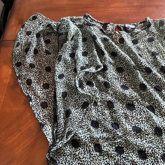 LaFemme 2X Sheer Crinkle Chiffon Print Blouse Batwing Vintage - Picture 6 of 8